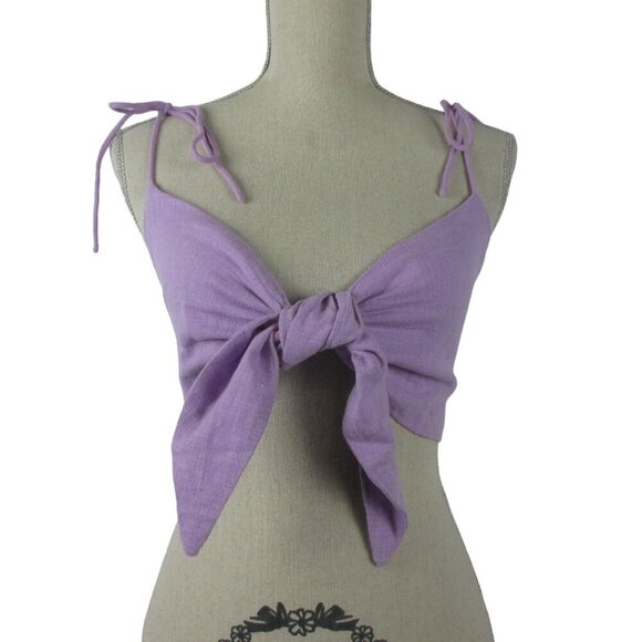 ASOS DESIGN fuller bust textured tie front crop beach top in lilac Size 14 - Picture 1 of 8